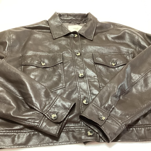 Aritzia Wilfred Dark Brown Faux Leather Jacket Size XL Vegan Soft - Picture 3 of 8